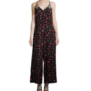 Dodo Bar Or Rhinestone Crystal Gem Jumpsuit Floral Red Pockets Wide Leg 2-4